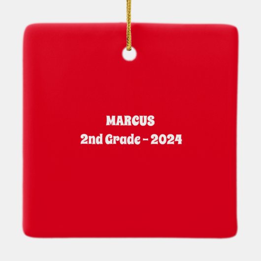 Gepersonaliseerd kinderkunstwerk Kerstmis Keramisch Ornament (Achterkant)