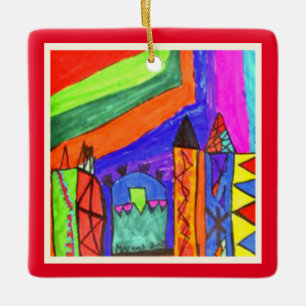 Gepersonaliseerd kinderkunstwerk Kerstmis Keramisch Ornament