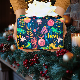 Gepersonaliseerd kinderlijk kerstcadeau wrap papie cadeaupapier