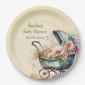 Gepersonaliseerd kinderwagen Baby shower Papieren Bordje (Voorkant)