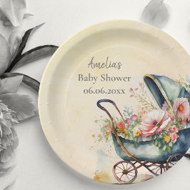Gepersonaliseerd  kinderwagen Baby shower Papieren Bordje