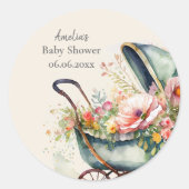 Gepersonaliseerd  kinderwagen Baby shower Ronde Sticker (Voorkant)