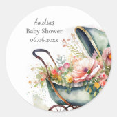 Gepersonaliseerd  kinderwagen Baby shower Ronde Sticker (Voorkant)