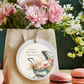 Gepersonaliseerd  kinderwagen Baby shower Ronde Sticker