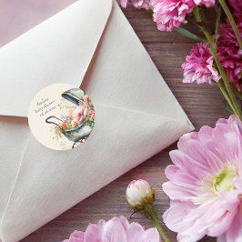 Gepersonaliseerd  kinderwagen Baby shower Ronde Sticker