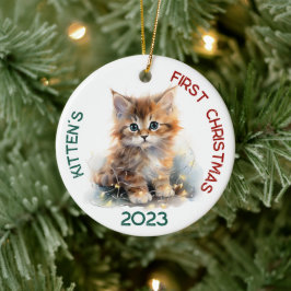 Gepersonaliseerd kitten's eerste kerstontwerp keramisch ornament