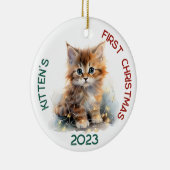 Gepersonaliseerd kitten's eerste kerstontwerp keramisch ornament (Rechts)