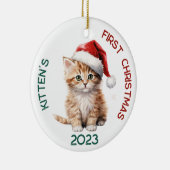 Gepersonaliseerd kitten's eerste kerstontwerp keramisch ornament (Rechts)