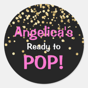 Gepersonaliseerd Klaar aan Pop Baby shower Hot Pin Ronde Sticker