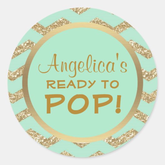 Gepersonaliseerd Klaar aan Pop Baby shower Mint Go Ronde Sticker (Voorkant)