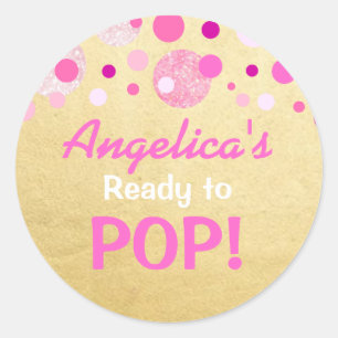 Gepersonaliseerd Klaar voor Pop Baby shower Roze G Ronde Sticker