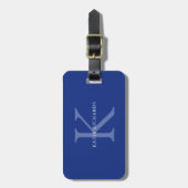 Gepersonaliseerd klassiek blauw monogram bagagelabel (Voorkant verticaal)