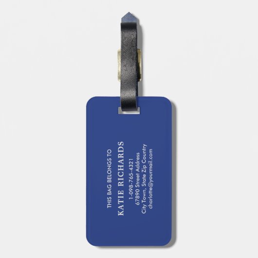 Gepersonaliseerd klassiek blauw monogram bagagelabel (Achterkant verticaal)