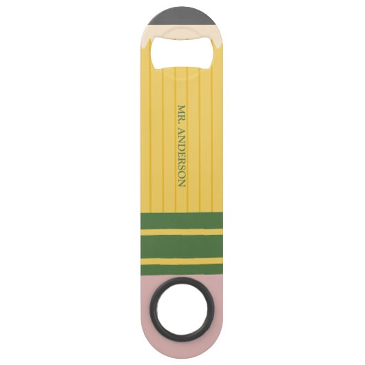 Gepersonaliseerd Klassiek Geel Schoolpotlood Speed Flessenopener (Voorkant)