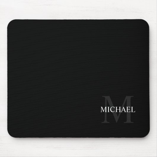 Gepersonaliseerd Klassiek monogram en naam zwart Muismat (Voorkant)