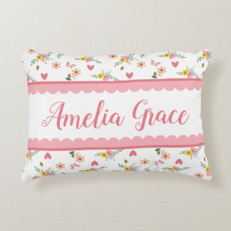 Gepersonaliseerd klein meisje Floral Butterfly Hea Accent Kussen