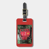 Gepersonaliseerd kleine caravan met rode zigeuner bagagelabel (Voorkant verticaal)