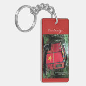 Gepersonaliseerd kleine caravan met rode zigeuner  sleutelhanger (Voorkant Links)