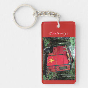 Gepersonaliseerd kleine caravan met rode zigeuner sleutelhanger