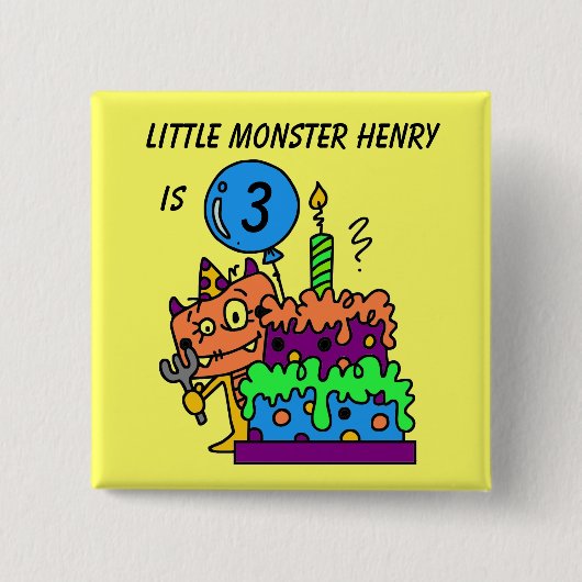 Gepersonaliseerd Kleine Monster Verjaardag Button (Voorkant)