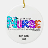 Gepersonaliseerd kleurig verpleegkundig Gezegde Keramisch Ornament (Voorkant)