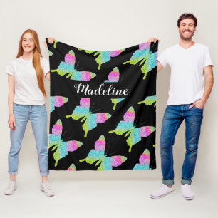 Gepersonaliseerd kleurig vlinderpatroon fleece deken
