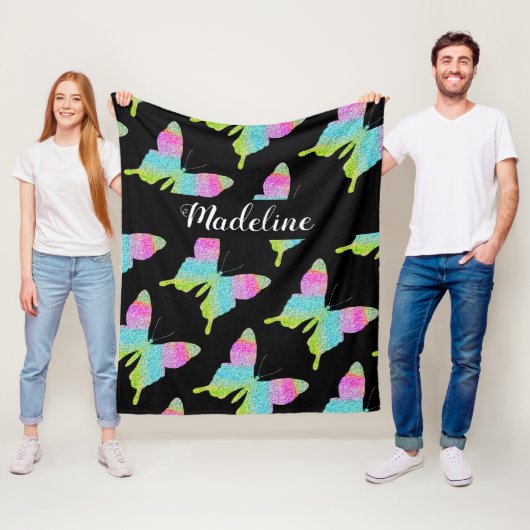 Gepersonaliseerd kleurig vlinderpatroon fleece deken (In situ)