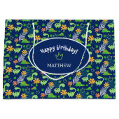 Gepersonaliseerd kleurrijk dinosauruspatroon groot cadeauzakje (Voorkant)