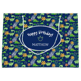 Gepersonaliseerd kleurrijk dinosauruspatroon groot cadeauzakje