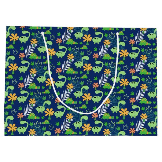 Gepersonaliseerd kleurrijk dinosauruspatroon groot cadeauzakje (Achterkant)