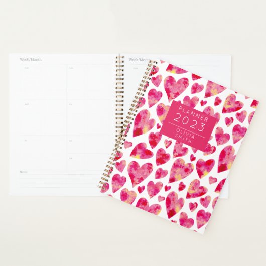 Gepersonaliseerd kleurrijk liefdeshartspatroon planner (Display)