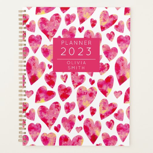 Gepersonaliseerd kleurrijk liefdeshartspatroon planner (Voorkant)