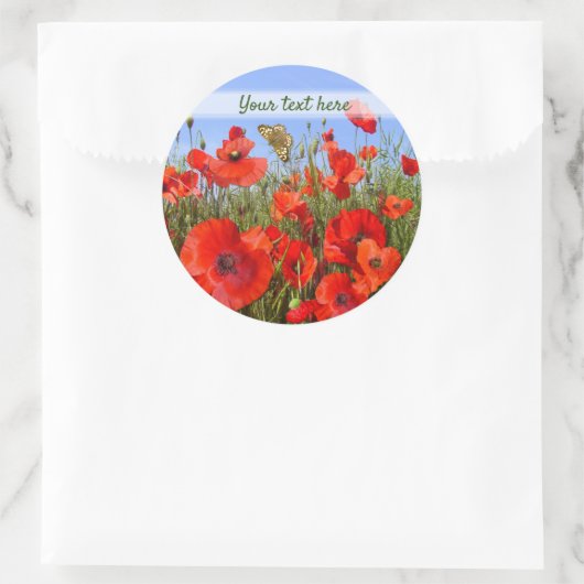 Gepersonaliseerd kleurrijk papaverveld ronde sticker (Tas)