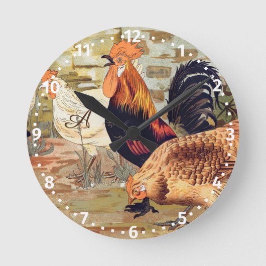  Gepersonaliseerd kleurrijk rooster Farmhouse Squa Ronde Klok (Voorkant)