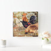 Gepersonaliseerd kleurrijk rooster Farmhouse Squa Vierkante Klok (Huis)