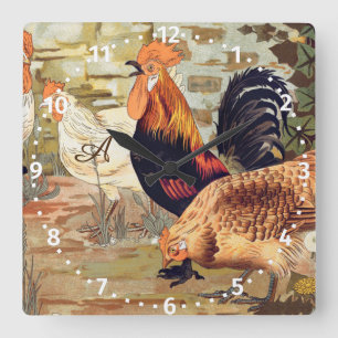 Gepersonaliseerd kleurrijk rooster Farmhouse Squa Vierkante Klok