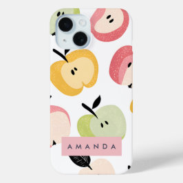 Gepersonaliseerd kleurrijk Schattige appelpatroon iPhone 15 Case
