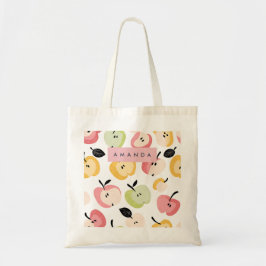 Gepersonaliseerd kleurrijk Schattige appelpatroon Tote Bag