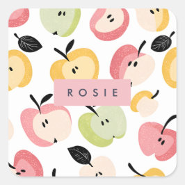 Gepersonaliseerd kleurrijk Schattige appelpatroon Vierkante Sticker