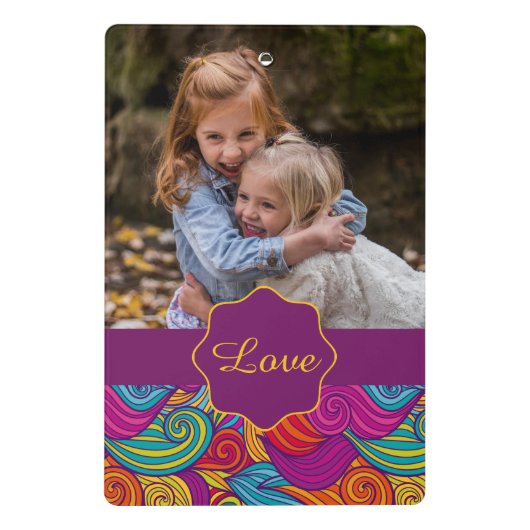 Gepersonaliseerd kleurrijk zwenpatroon met wielstr mini klembord (Achterkant)