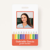 Gepersonaliseerd kleurrijke School Teacher ID badg Badge (Voorkant)