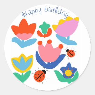 Gepersonaliseerd kleurrijke tulpen met lieveheersb ronde sticker
