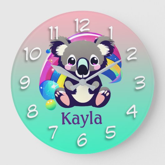 Gepersonaliseerd Koala Beer en regenboog Grote Klok (Voorkant)