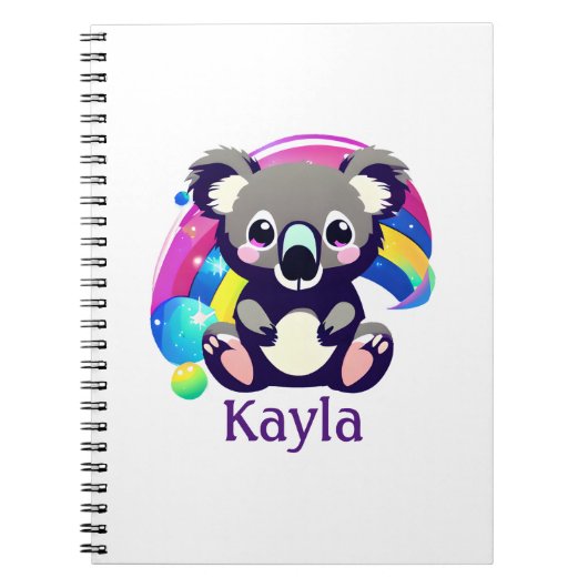 Gepersonaliseerd Koala Beer en regenboog Notitieboek (Voorkant)