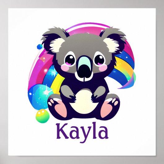 Gepersonaliseerd Koala Beer en regenboog Poster (Voorkant)