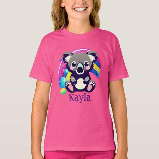 Gepersonaliseerd Koala Beer en regenboog T-shirt (Voorkant)