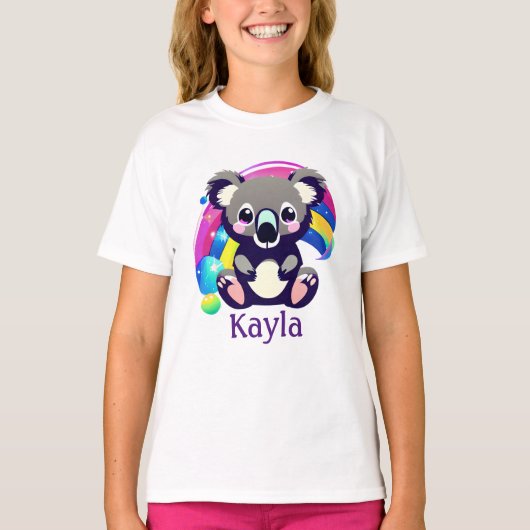 Gepersonaliseerd Koala Beer en regenboog T-shirt (Voorkant)