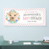 Gepersonaliseerd Koe Roze Floral Baby shower Spandoek (Beurs)