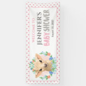 Gepersonaliseerd Koe Roze Floral Baby shower Spandoek (Verticaal)