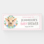 Gepersonaliseerd Koe Roze Floral Baby shower Spandoek (Horizontaal)